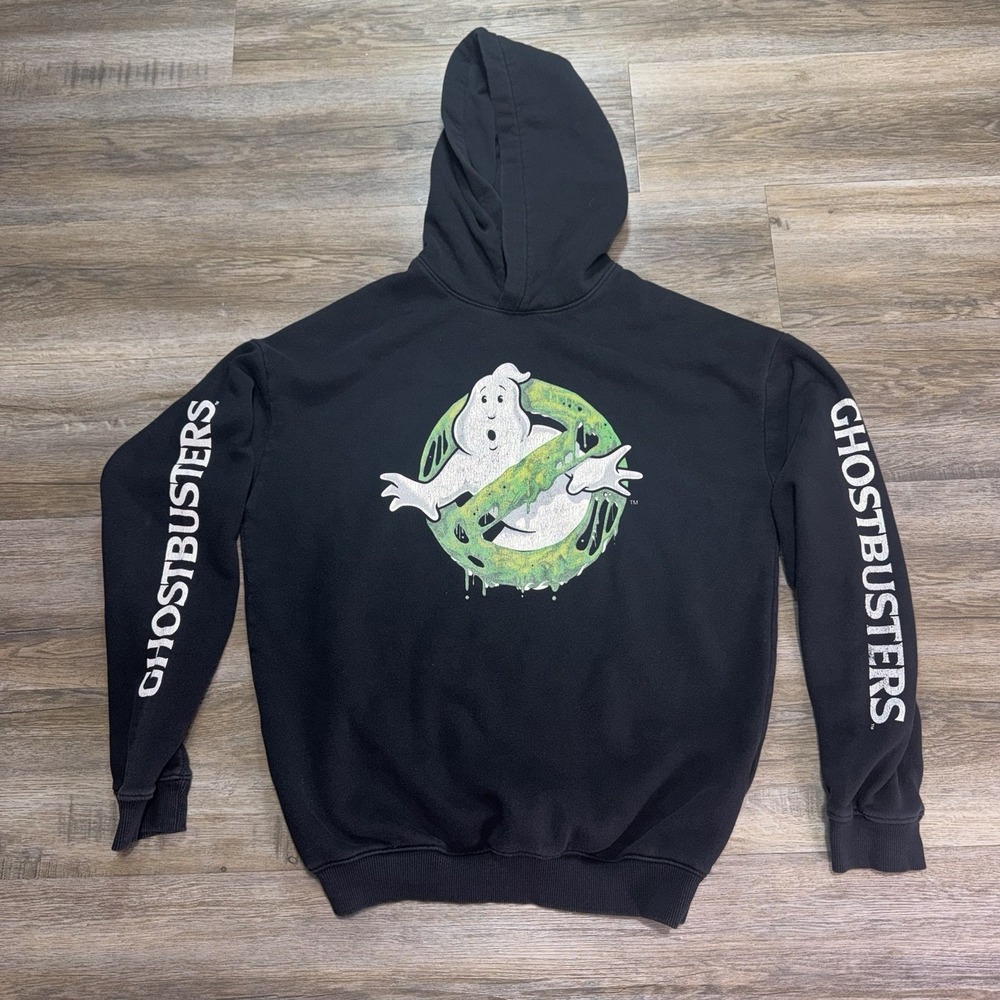 H&M Ghostbuster Black Pullover Hoodie Womens Plus-Size XL (20) Green Slime Ghost